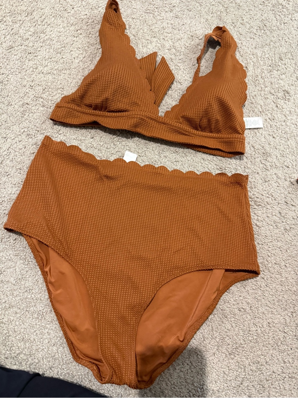 aerie Rust-Orange Scalloped High-Waist Bikini Set